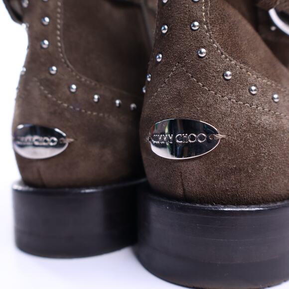 JIMMY CHOO Blyss Studded Suede Booties Brown Ankle Moto Boot Women's 36/US 6 - Picture 4 of 8